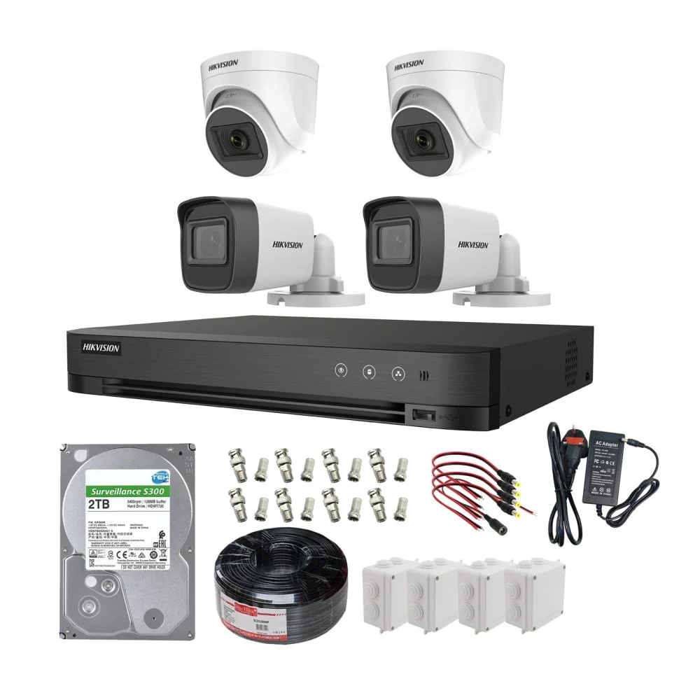 Hikvision 2MP 2 Outdoor + 2 Indoor Camera System with 4CH DVR & 2TB HDD – Complete Kit